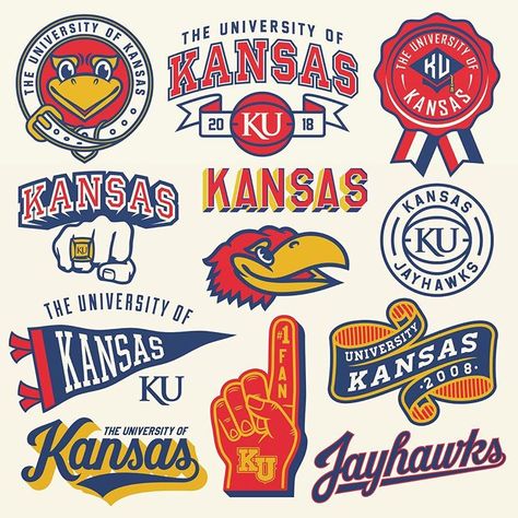 Kansas University Graphics Did for ESPN @lincolndesignco #jayhawks #ku #logobloom #logohero #happyfriday College University Logo, College Logo Design Ideas, Sports Team Shirts Design, Varsity Graphic Design, University Design Graphic, College Logo Design, Highschool Design, College Branding, College Graphic Design