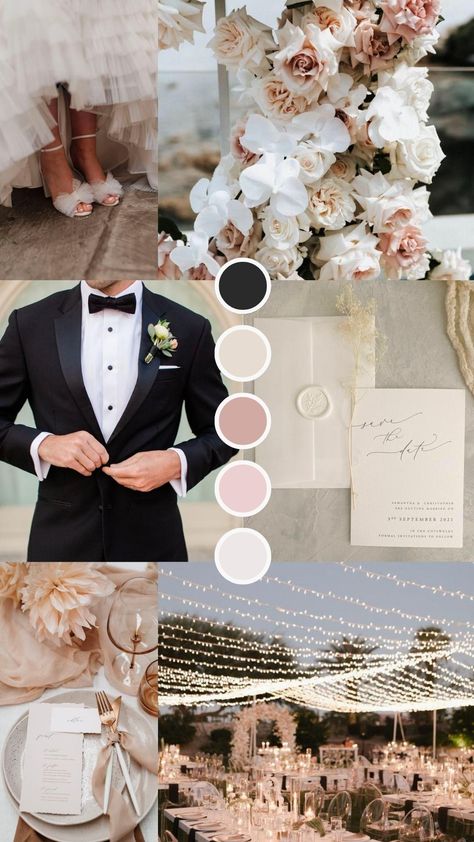 Romantic Wedding Color Schemes, Elegant Wedding Color Schemes, Champagne Wedding Themes, Romantic Wedding Theme, Black Tuxedos, Winter Casual Outfit, Elegant Wedding Colors, Blush Wedding Theme, Wedding Theme Color Schemes