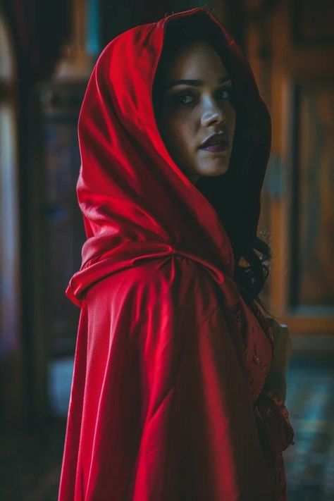 Stunning Red Cape Halloween Costume Ideas Red Cloak Costume Ideas, Red And White Halloween Costume, Red Cape Costume Ideas, Red Witch Costume, Red Riding Hood Aesthetic, Red Cape Costume, Red Hooded Cape, White Halloween Costumes, Cape Costume