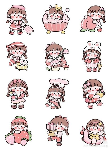 Mini Drawings Cute, Sticker Album Diy, Kawaii Girl Stickers, Momo Sticker, Sticker Design Inspiration, Cute Easy Doodles, Korean Stickers, Cute Doodle, Cute Laptop Stickers