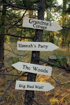 Party Direction Signs, Picket Signs, Red Riding Hood Party, Direction Signs, Cerise Hood, Red Ridding Hood, Fairytale Party, Fairytale Aesthetic, Dark Fairytale