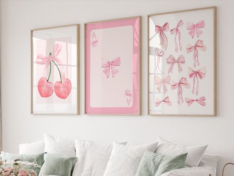 Trendy Pink Bows Wall Art Set of 3, Preppy Poster, College Apartment Decor, Watercolor Bows Print, Coquette Room Decor , Girly Wall Art, - Etsy Baby Pink Wall Art, Room Decor Wall Prints, Wall Art Bedroom Pink, Pink Dorm Wall Art, Pink And White Wall Art, Pink And Sage Green Dorm, Love Shack Fancy Room Decor, Light Pink Apartment, Bow Wall Art