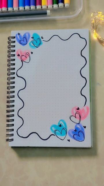 Decorations For Notebooks Ideas, Cute Drawings For Notebooks, Journal Page Border Ideas, Term 2 Cover Page Ideas, Border Design Using Highlighter Pen, Front Page Design For Notebook, School Project Ideas Design, Notebook Decoration Ideas Pages, Border Design For Front Page