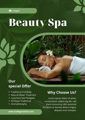 https://www.canva.com/templates/EAFNUAvWJg4-green-floral-beauty-spa-flyer/ Spa Promotion Ideas, Spa Flyer, Promotion Ideas, Marketing Ideas, Beauty Spa, Spa Day, Flyer Template, Promotion, Spa