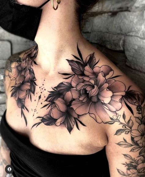 Chest Tattoo Cover Up, Chest Tattoo Designs Female, Chest Neck Tattoo, Chest Tattoo Female Upper, Tattoo Aesthetics, Full Chest Tattoos, Neck Art, Chest Tattoo Female, Peony Tattoo