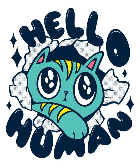 Cute Baby Cat Hello Human Art Aesthetic Design | Women's Fashion T-shirt Gift Idea. Get yours now on Redbubble. Perfect for cat lovers. Redbubble T Shirt, Design Kaos Aesthetic, Kaos Aesthetic, Cat Staring, Cat Tshirt Design, Hello Design, Design Kaos, Saying Hello, Craft Logo