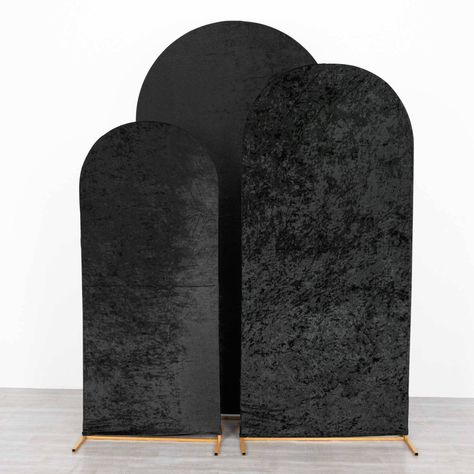 Set of 3 Black Crushed Velvet Chiara Wedding Arch Covers For Round Top Backdrop Stands 5ft, 6ft, 7ft Round Top Backdrop, White Wedding Flowers Centerpieces, Backdrop Stands, Home Decor Sets, White Wedding Flowers, Event Supplies, Ceremony Backdrop, Wedding Flower Arrangements, Velvet Color