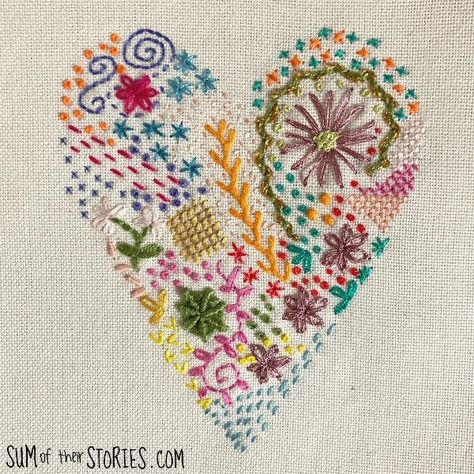 Cecile's Heart Embroidery Design Free Pattern — Sum of their Stories Craft Blog Embroidery Samplers, Heart Art Projects, Embroidery Design Pattern, Embroidery Hearts, Blackwork Embroidery, Embroidery Sampler, Heart Embroidery, Felt Embroidery, Hand Embroidery Projects