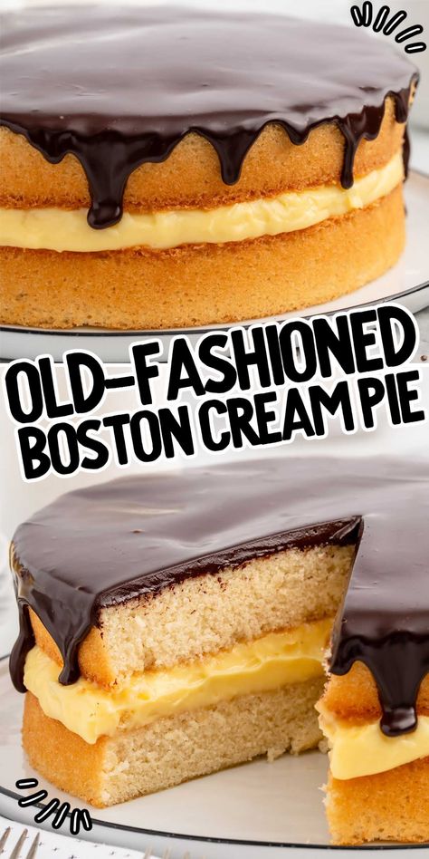 Indulge in the classic flavors of Boston Cream Pie: moist sponge cake, custard filling, and rich chocolate ganache. Perfect for any occasion! Cake Custard Filling, Boston Cream Filling, Boston Cream Pie Filling, Custard Cake Filling Recipe, Boston Cream Pie Cake, Boston Creme Pie, Moist Sponge Cake, Boston Cream Pie Recipe, Boston Cream Poke Cake