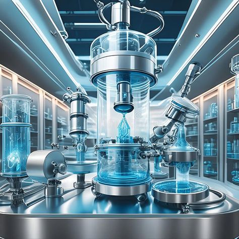 Futuristic Laboratory Crystallization Process With Blue Glowing Liquid. Generative AI royalty free stock photos Futuristic Laboratory, Futuristic Lab, Sci Fi Laboratory, Space Lab, Rube Goldberg, Rube Goldberg Machine, Laboratory Design, Medical Wallpaper, Innovation Lab