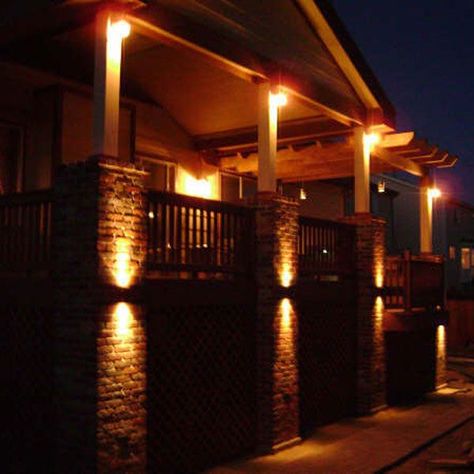 backyard garden lighting ideas #backyardfun #backyardlighting Outdoor Deck Lighting, Lighting Design Ideas, Led Deck Lighting, Landscape Lighting Design, Solar Deck Lights, Deck Lights, The Punch, House Deck, Backyard Lighting