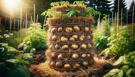 Growing potatoes in a limited space can be challenging, but with a potato tower, you can maximize your yield in a compact area. Potato towers, especially those using straw, are an excellent solution for urban gardeners or those with small gardens. Here's an in-depth guide on how to build one,… Efficient Gardening, Potato Towers, Snickerdoodle Recipes, Georgia Gardening, Potato Growing, Mary's Garden, Harvesting Potatoes, Poly Tunnel, Potato Tower