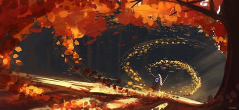 ArtStation - Autumn winds, Mathieu Seveno Page Background Design, Wind Art, Fantasy Art Landscapes, Autumn Forest, Visual Development, Autumn Landscape, Fantasy Inspiration, Environment Concept Art, Environmental Art