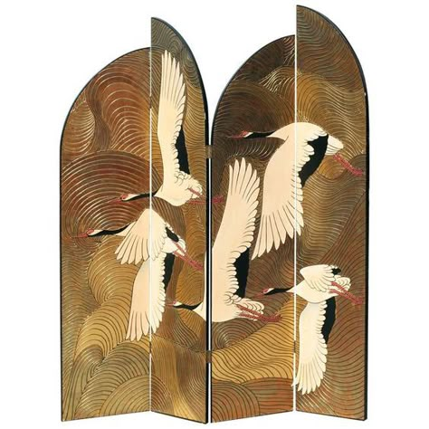 Cheap Dorm Decor, Asian Interior, Crane Design, Japanese Screen, Panel Screen, Decorative Screens, Folding Screen, Deco Furniture, Ukiyo E