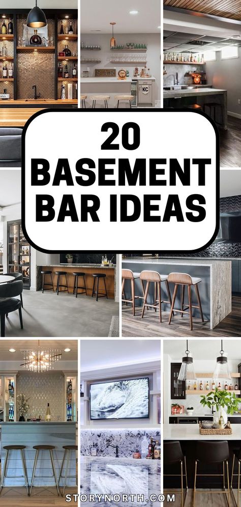 Save this pin for inspiration on transforming your basement into a stylish and inviting entertainment space with these must-try basement bars! #HomeDecor #BasementBars #EntertainmentSpaces #DIYHomeImprovement Basement Bar With Pool Table, Basement Bar Neon Signs, Pub Flooring Ideas, Basement Gym And Bar, Bar With Mirror Behind It, Basement Bar With Drop Ceiling, How To Decorate A Wet Bar, How To Build A Basement Bar, Bar With Stone Wall