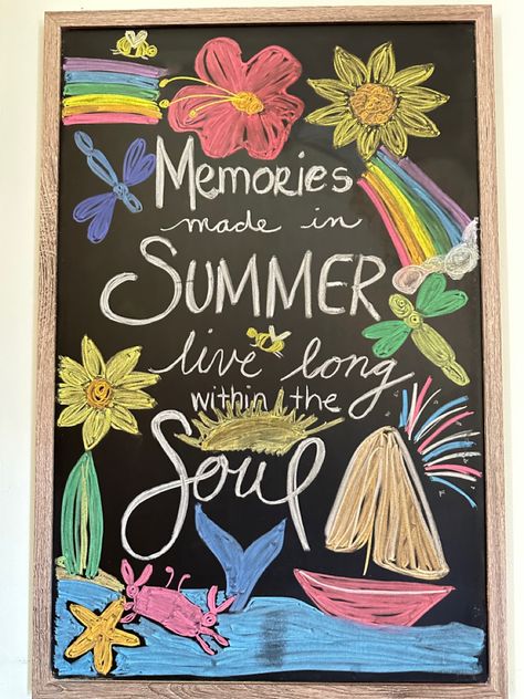 End of summer chalkboard Garden Chalkboard Ideas, Vacation Chalkboard Art, Chalkboard Summer Ideas, Happy Summer Chalkboard Art, Summer Chalkboard Ideas, Summer Boutique Chalkboard Signs, Summer Time Chalkboard Art, Restaurant Chalkboard Ideas Summer, Summer Chalkboard Art