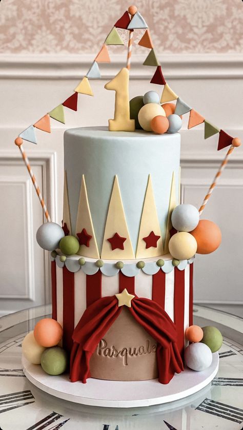 Circus Themed Birthday Party Ideas, Circus Carnival Cake, Circus Birthday Cupcakes, Circus First Birthday Cake, Carrousel Birthday Party Ideas, Carnival Theme Cake 1st Birthdays, Circus Themed Birthday Cake, Carnival First Birthday Party Boy, Carnival Cake Ideas