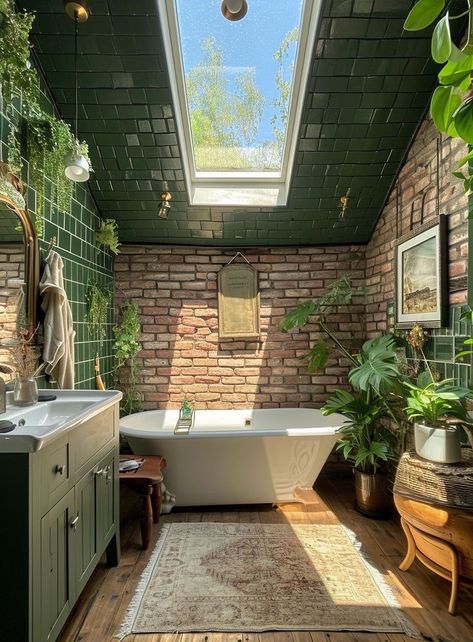 How To Decorate A Skylight, Dream Boho House, Home Inspo Bathroom, Cute Bathroom Design, Plant House Ideas, Dream Home Inspiration, Dream House Decor Ideas, Dream Home Interiors, Cute House Interior