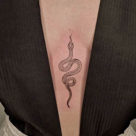 Brust Tattoo Frau, Sternum Tattoo Design, Small Snake Tattoo, Tato Dada, Cobra Tattoo, Stomach Tattoos Women, Herz Tattoo, Snake Tattoo Design, Flower Tattoo Shoulder