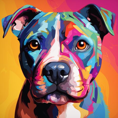 Cute Dog Painting, Staffie Dog, Colorful Dog Art, Dogs Painting, Dog Design Art, Staffy Dog, Animal Paintings Acrylic, Dog Canvas Art, Pop Art Images