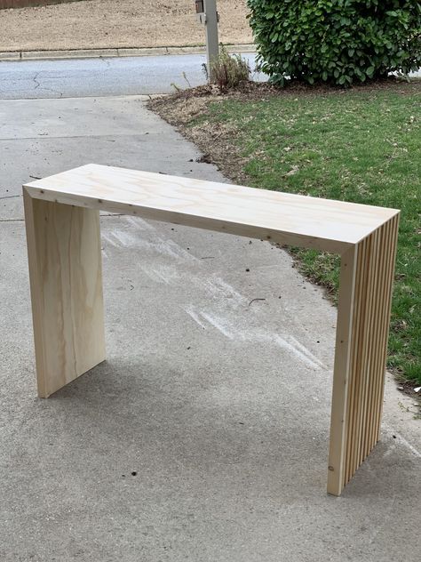 Entry Way Table Wood, Modern Entryway Console Tables, Diy Modern Entryway Table, Organic Modern Small Entryway, Circle Table Diy, Diy Waterfall Console Table, Diy Console Table Entryway, Styling Console Table, Narrow Entry Table