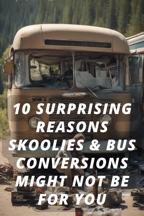 Dreaming of life on the road but considering a skoolie or bus conversion? 🚌✨ Before you make the leap, discover the top 10 reasons why this might not be the ride for you. From hidden costs to unexpected challenges, we're diving deep into what it really takes to live the nomadic dream in a converted bus. Ready for the truth? Click to find out and tell us, would you still go for a skoolie?  #rv #rvlife #rvhacks School Bus Seats Ideas, Mini Bus Life, Live In Bus, Converted School Bus Floor Plans, Schoolbus House Converted Bus, Van Life Conversion, Converted School Bus Interior, Schoolies Bus Conversion, Skoolie Paint Job