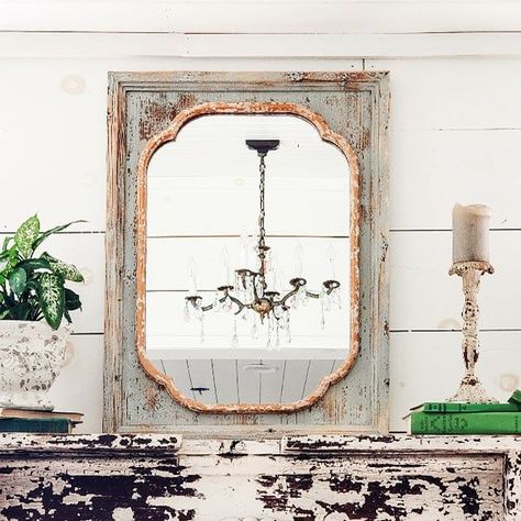 Antique Glass Mirror, Blogger Home, Decor Steals, Wooden Mirror, Metal Mirror, French Inspired, Gold Mirror, Rustic Elegance, How To Distress Wood