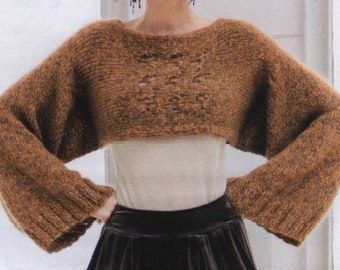 Cropped sweater shrug | Etsy NO Chunky Sweater Pattern, Knitting Pattern Beginner, Hole Sweater, Shrug Knitting Pattern, Sweater Shrug, Crop Pullover, Womens Crochet Patterns, Patterned Crop Top, Knit Shrug