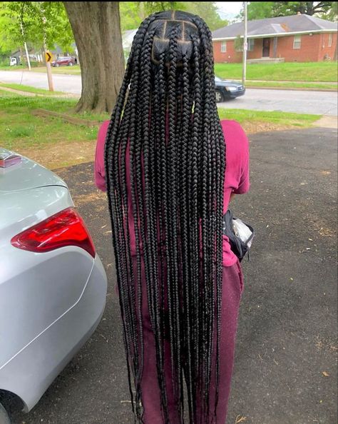 Large Knotless Thigh Length, Large Extra Long Knotless Braids, Jumbo Knee Length Knotless Braids, Medium Extra Long Knotless Braids, Large Knee Length Knotless Braids, Extra Long Braids For Black Women, Large Knotless Box Braids Long, Thigh Length Knotless Braids, Knee Length Knotless Braids