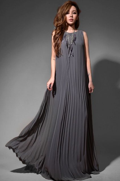 Pleated Fabric Dress, Dress Pakistani, Accordion Pleats, Grey Maxi, Maxi Skirt Dress, Grey Maxi Dress, Trendy Fashion Tops, Stylish Dress Book, Indian Designer Outfits