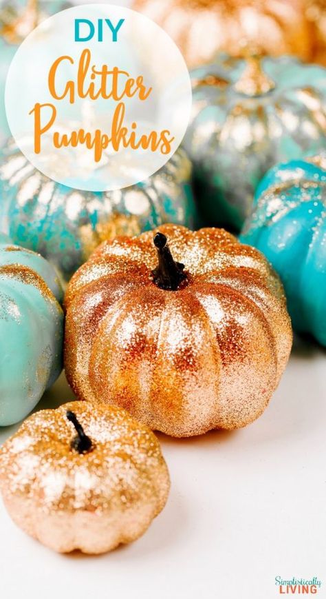 Glitter Projects, Plastic Pumpkins, Glitter Pumpkins, Diy Glitter, Chic Halloween, Glitter Decor, Spruce Up Your Home, Diy Pumpkin, Glitter Diy