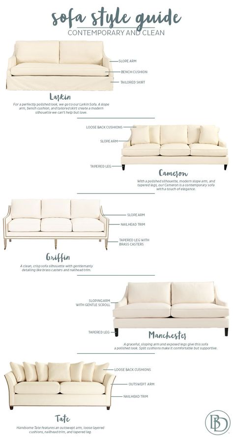 Contemporary sofa styles from Ballard Designs Sofa Outlet, Sofa Styles, Small Sectional Sofa, Latest Sofa Designs, Contemporary Stairs, Contemporary Chairs, Sofa Styling, Types Of Sofas, Contemporary Sofa