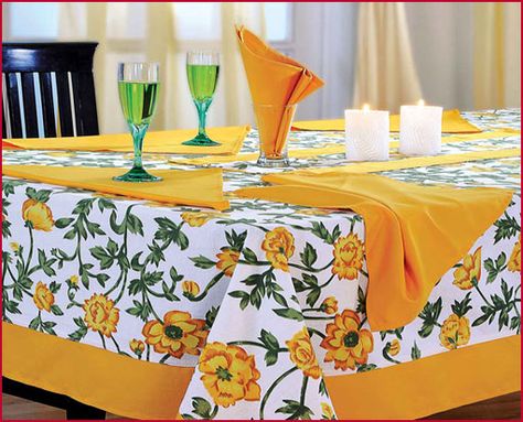 Floral Tablecloths, Dining Table Cloth, Yellow Border, Linen Store, Floral Tablecloth, Table Runner And Placemats, Kitchen Crafts, Cotton Tablecloths, Table Cloths