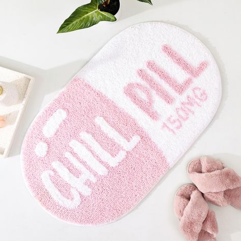 PRICES MAY VARY. 【Unique Design】:All rights reserved. Chill Pill shaped non slip bathroom mat size is 30.3 inches X17 inches, the microfiber bath mat will add some beautiful decor to your space. 【High Quality】:Cute and fun plush non slip shower rug is made of 100% high quality density polyester thicker microfiber material, super soft. 【Machine Washed】:This cool microfiber chill pill shaped bath floor mat uses a unique manufacturing process, machine washed with cold water. 【Non Slip Base】:The bas Chill Pill Rug, Cute Shower Mat, Pink Accessories For Bedroom, Pink Flower Bathroom, Pink Beachy Bathroom, Cute Bathroom Ideas For Teen Girl, Bathroom Decor Cute, Cute Preppy Room Decor, Cute Pink Decorations