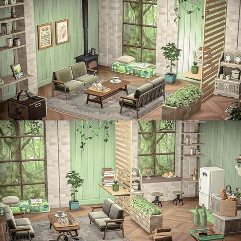 Acnh Happy Home Paradise, Acnh Interior, Acnh House, Motif Acnl, Acnh Cottagecore, House Window Design, Green House Design, Nature Room, Animal Crossing 3ds