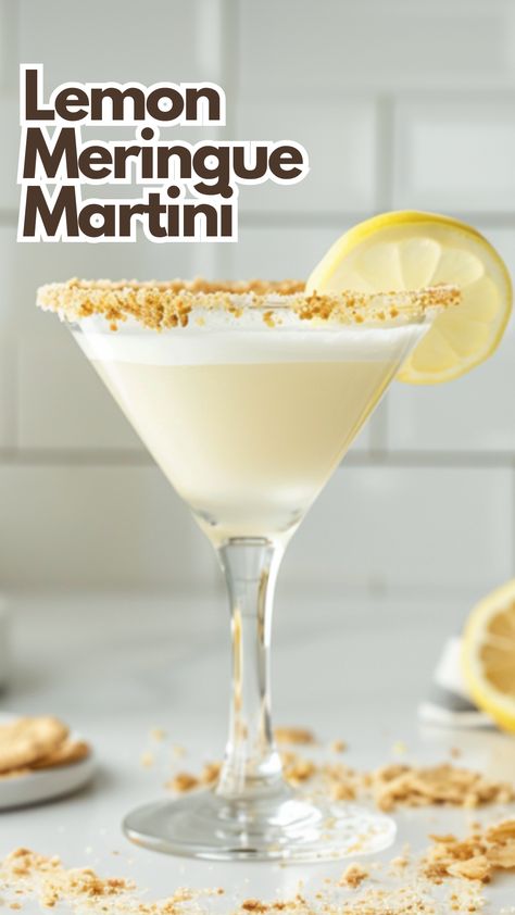 Lemon Meringue Martini Lemon Meringue Pie Martini, Whipped Vodka Martini Recipes, Lemon Meringue Martini Recipe, Lemon Meringue Martini, Classic Martini Recipes Vodka, Lemon Cheesecake Cocktail, Lemoncello Martini Recipes, Lemon Drop Martini With Limoncello, Fancy Martini Recipes