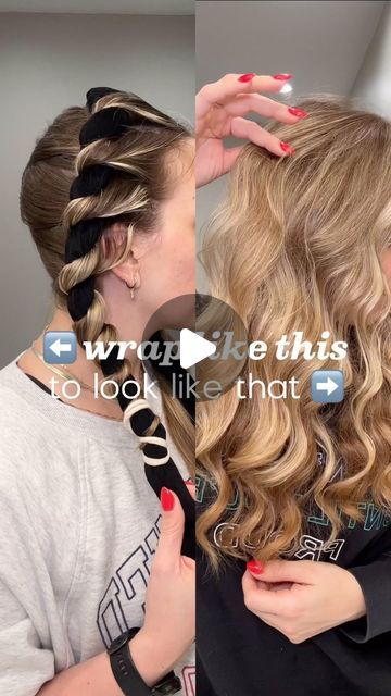 Amanda Carter | heatless curls + hair growth on Instagram: "New to heatless curls? This is the easiest and most comfortable wrapping technique!   A few tips: ❌ do not wrap with wet or damp hair ✅ do wrap completely dry hair  ❌ do not twist the tie as you wrap or your hair will unravel ✅ do keep your tie still as you wrap  ❌ do not use a boar bristle or nylon bristle brush to brush through your curls ✅ do use a detangling brush, wide tooth comb, or your fingers to brush through your curls  ➡️ ready to switch to haircare that’ll fix your oily scalp, dryness, itching, flaking, dry ends, thinning, and breakage? Take my hair quiz ⬇️  🔗 FOLLOW ME then comment LINK for my hair tie and my hair quiz!  #heatlesscurls #heatlesswaves #heatlesshair #hairhelp" Curls With Robe Tie, Robe Belt Hair Curls, Robe Tie Curls Tutorial, How To Curl The Ends Of Your Hair, Heatless Curls With Robe Tie, Curling Hair With Straws, Robe Tie Curls, Heartless Curls, Curled Bangs