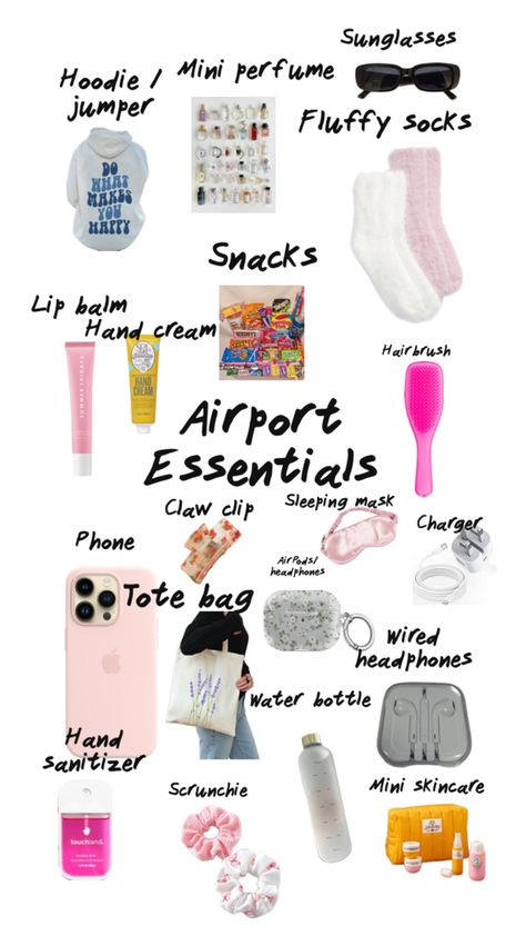 These airport essentials are actually essentials that u would need on a airplane and they are so useful trust me That Girl Airport Essentials, What To Pack For The Airport, Airport Backpack Essentials, Aeroplane Essentials, Air Port Essentials, Airport Needs, Airplane Essentials For Teens, Airport Packing Lists, Airplane Bag Essentials