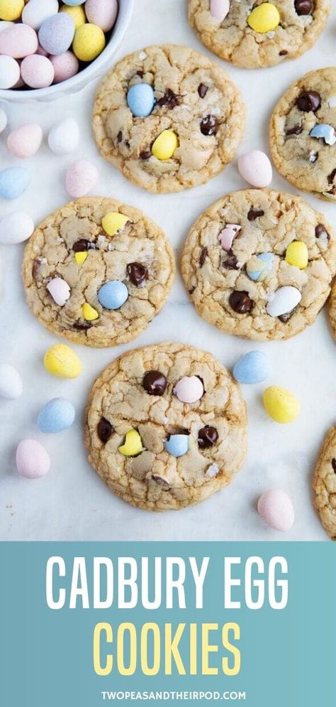 Cadbury Egg Cookies, Cadbury Cookies, Skillet Cookies, Mini Eggs Cookies, Egg Cookies, Cadbury Eggs, Easter Egg Candy, Easter Egg Cookies, No Egg Cookies