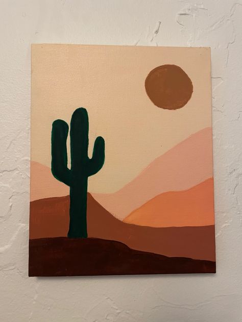 Cactus sunset painting  easy Canvas Painting Ideas Cactus, Sunset Cactus Painting Easy, Sunset With Cactus Painting, Western Cactus Painting, Canvas Painting Cactus, Simple Paintings With Quotes, Drawing Sunset Easy, Asethic Paintings Easy, Sunset Cactus Painting