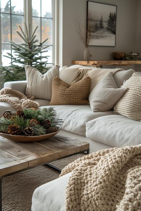 35 Neutral Christmas Decor Ideas for Elegant Holidays Home Color Decor Ideas, White And Tan Decor, White Christmas Decor Apartment, Christmas Decor Ideas Beige, Elegant Cozy Christmas Decor, Neutral Cozy Christmas Decor, Cozy Chic Christmas Decor, Neutral Living Room Christmas Decor, Christmas Decor Apartment Ideas