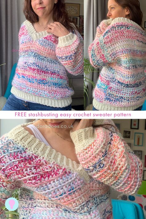 Winter Video, Crochet Jumper Pattern, Modern Haken, Chunky Yarn Crochet, Yarn Scraps, Beau Crochet, Jumper Pattern, Crochet Pullover, Crochet Cardigans