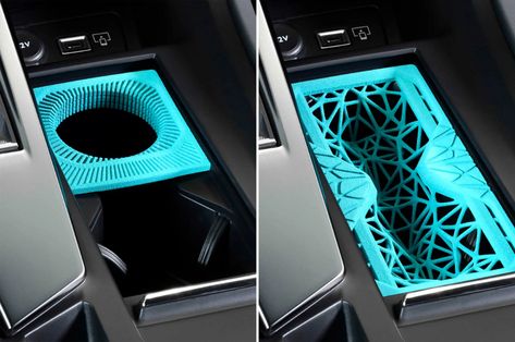 Peugeot uses innovative 3D-printing technology to produce flexible storage inserts - Yanko Design Car Interior Storage, Drukarka 3d, Car Interior Design, 3d Printing Technology, Sunglass Holder, Yanko Design, Car Storage, Automotive Design, Custom Bikes