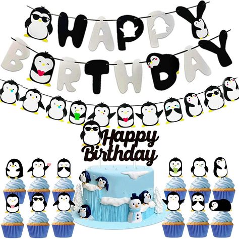 PRICES MAY VARY. Enjoy our Penguin Birthday Party Decoration .Very suitable for Penguin birthday party, Penguin party, polar bear birthday party, winter Onederland party. Our Penguin will make your party more interesting and immerse your family and guests in an unforgettable experience with value for money. You will get: 1x Penguin Birthday Banner, 1 x Penguin garland, 1 x Penguin Birthday cake topper, 24 x Penguin cupcake toppers. High-quality, strong and reusable. Beautiful and durable, reusab Penguin Birthday Party Decorations, Polar Bear Birthday Party, Penguin Themed Birthday Party, Penguin Birthday Cake, Penguin Cupcakes, Penguin Birthday Party, Cupcake Supplies, Penguin Birthday, Winter Onederland Party