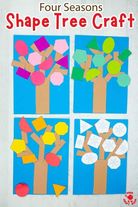 How to make a seasonal shape tree. Math Art Activities, Art Activity For Kids, Shapes Lessons, Shape Activities Preschool, Teaching Shapes, Kids Craft Room, Seasons Activities, Math Crafts, Shapes Preschool