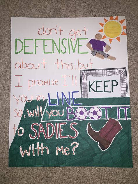 Promposal Soccer Ideas, Sadie Hawkins Proposals Soccer, Promposal Ideas For Him Soccer, Soccer Dance Proposal, Soccer Hoco Signs, Sports Promposal, Soccer Promposal For Him, Homecoming Proposal Ideas Soccer, Soccer Homecoming Proposals