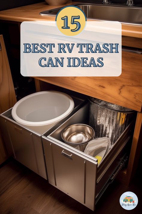 Struggling to keep your RV clutter-free? Discover 15 ingenious trash can solutions tailored for the compact spaces of an RV 🚐✨. Say goodbye to messes and hello to a tidier travel experience! How do you manage waste while on the road? Share your tips in the comments! Click to find your perfect trash management idea. #RVingKnowHow #RVLife #TravelTips #RVHacks #MinimalistTravel Rv Garbage Can Storage Solutions, Rv Garbage Can Ideas, Rv Trash Can Ideas, Trash Can Ideas, Rv Storage Organization, Rv Living Organization, Can Ideas, Rv Appliances, Camper Bathroom