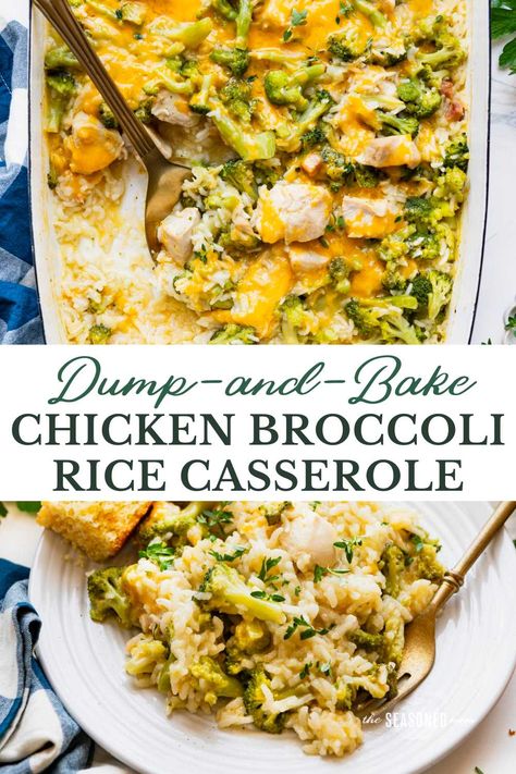 With about 10 minutes of prep, this dump-and-bake chicken broccoli rice casserole is an easy dinner that cooks in one dish! There's no need to pre-cook the rice, pre-cook the chicken, or sauté the veggies, so the comfort food meal is an ideal option to pop in the oven for busy nights. Minute Rice Chicken And Broccoli, Chicken Broccoli Rice Cheese Casserole, Broccoli Casserole Healthy, Cheap Casseroles, Baked Chicken Casserole, Bougie Girl, Broccoli Recipes Casserole, Chicken Broccoli Rice Casserole, Chicken Broccoli Rice