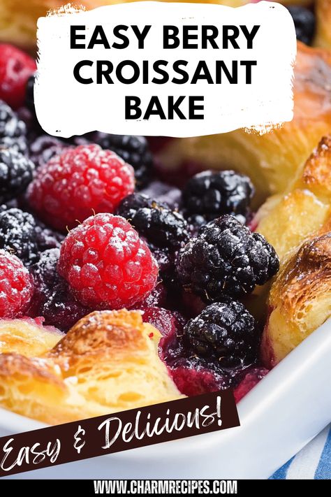 Start your day with this Easy Berry Croissant Bake, featuring layers of flaky, buttery croissants and sweet, juicy berries. This delightful breakfast casserole is soaked in a rich custard that combines eggs, milk, and vanilla, baking to golden perfection. Perfect for brunch, holiday breakfast, or a cozy family gathering, this crowd-pleaser is both simple and delicious. Customize it with your favorite berries like strawberries, blueberries, or raspberries for a refreshing twist. Impress your loved ones with a dish they won't forget! Croissant Berry Breakfast Casserole, Breakfast Casserole With Crossiant, Breakfast Casserole Using Croissants, Blueberry Croissant Breakfast Bake, Cresent Roll Dough, Croissant Casserole, Berry Casserole, Croissant Bake, Croissant Breakfast Casserole