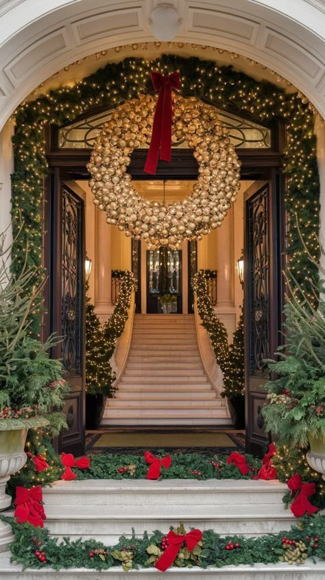 Luxury Christmas Aesthetic, Halloween Party Backdrop, Luxury Christmas Decor, Christmas Doors, Glamorous Home, Flower Business, Christmas Interiors, Luxury Christmas, Home Making